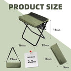 16" Extra Tall Portable Folding Stool for Adults, X-Large Collapsible Camping Chair with 3 Storage Pockets, Heavy Duty Travel Seat for Fishing, Hiking, Gardening