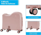 TABU Ride-on Luggage with Portable Bag for Kids，Hardshell Carry On Suitcase with Hidden Cup Holder, Foldable Pedal,Type-C & USB Interface, TSA Lock, 6-Spinner Wheels, Pink