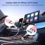 USB C Car Charger for iPhone 17 16 15 Pro Max, 40W Dual Port USB-C & USB-A Car Fast Charging Adapter, 2X3FT C to C Cable & A to C Carplay Cable for iPhone 17 16 15 Series/iPhone Air,iPad,Samsung-Pink