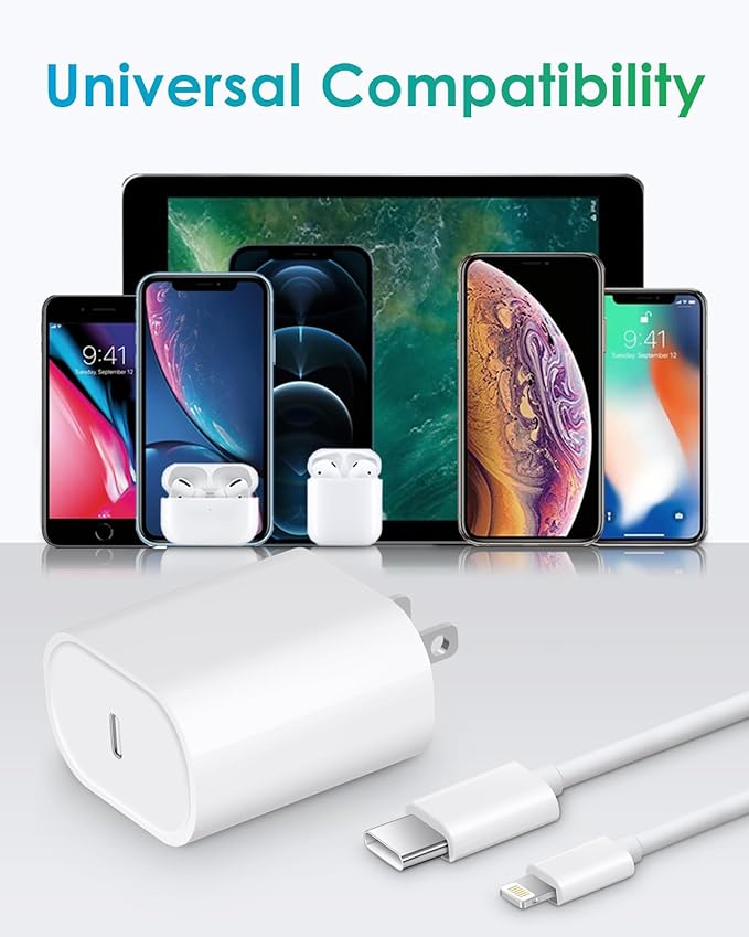 CXX Fast Charger i Phone, 20W USB C Block with 6Ft Cable Compatible with IP 14/14 Pro/14 Plus/14 Pro Max/13/13 Mini/13 Pro/13 Pro Max/12/11/X & More