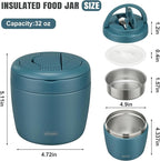 wiwens Thermo Food Jar for Hot Food Adults 32OZ Soup Thermo Lunch Containers Wide Mouth Vacuum Insulated Stainless Steel Leakproof Bento Box with Spoon (lake blue)