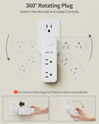 DEPOW Outlet Extender with 360° Rotating Plug, 6 AC Outlet Splitter (1875W/15A), Multi Plug Wall Outlet with Power Switch, White Outlet Adapter for Home Office Cruise Ship Travel Essential