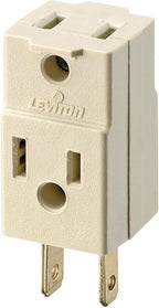 Leviton Non-Grounding Cube Adapter, 125 V, 15 A, 3 Outlet, 531-I, Ivory