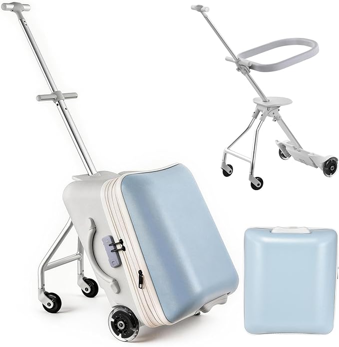 Kids Ride On Luggage 20” Carry On Ride On Suitcase for 3+ Boys Girls with 110 Lbs Capacity & Removable Rail Spinner Wheels Brake for Travel Blue