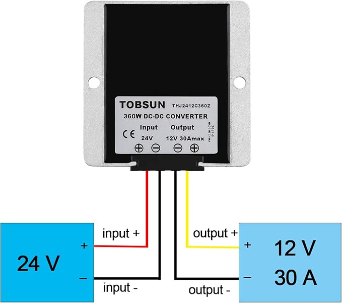 DC 24V Step Down to 12V 30A 360W Converter Waterproof Buck Converter Voltage Reducer Regulator Power Converter Transformer for Golf Cart Club Car