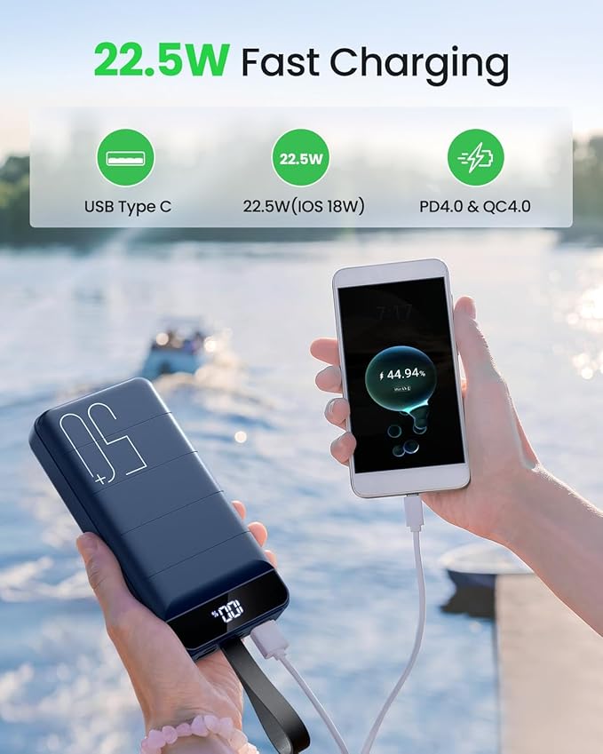 Power Bank Fast Charging 50000mAh - 22.5W Portable Charger USB C Quick Charge with 4 Outputs & 3 Inputs LED Display Huge Capacity External Battery Pack for iPhone, Samsung, iPad etc