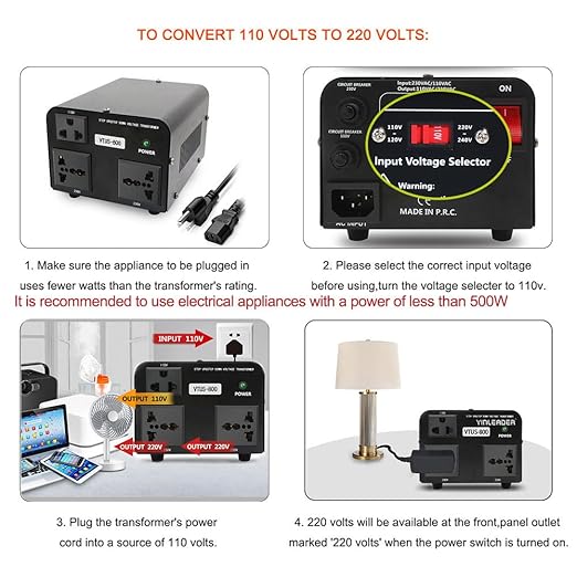 Yinleader 800W Voltage Converter Step Up 110V-120V to 220V-240V & Step Down 220V-240V to 110V-120V Power Transformer w/US Power Cord,Circuit Breaker Protection (VTUS-800)