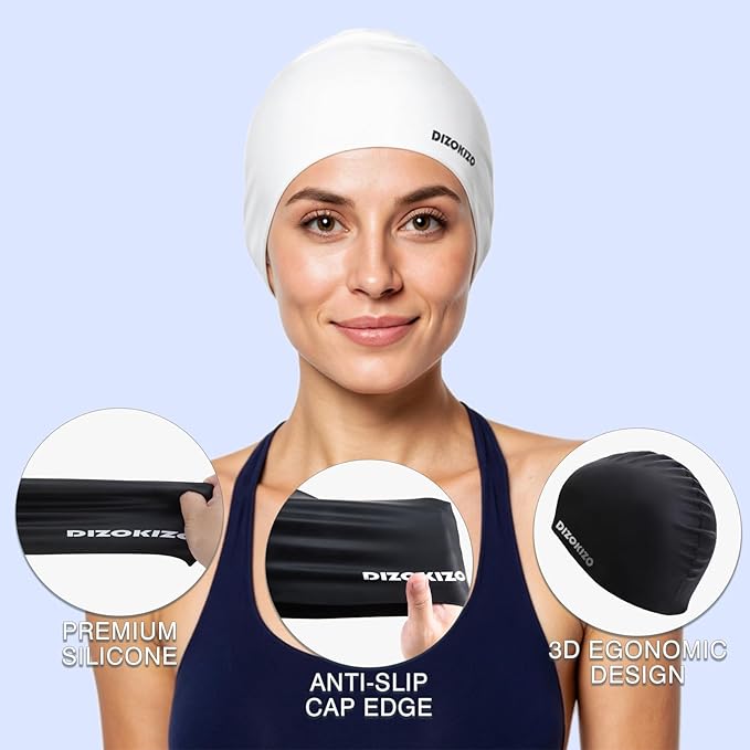 2pcs High Elasticity Silicone Swim Cap for Women and Men, Comfortable Non-Slip Swimming Caps for Long and Short Hair, Durable Waterproof Swim Hats for Adults, Keep Hair Dry