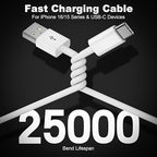 2Pack USB A to USB C Cable for iPhone 15/16/17 All Series, Type-C Car Charger 3A Fast Charging & 480Mbps Speed for iPad, Samsung Galaxy, Tablets, Laptops (White-3FT)