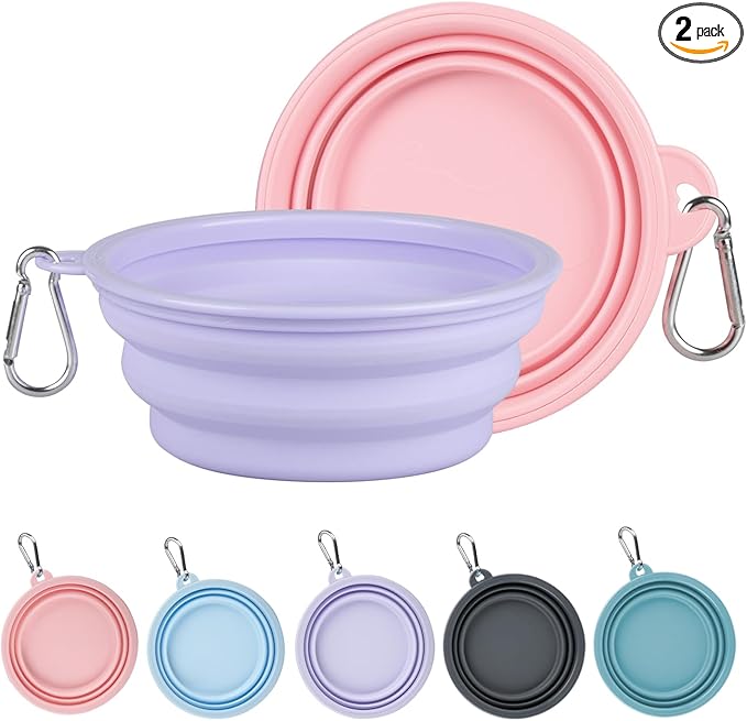 Kytely Collapsible Dog Bowls for Travel, 2Pack Dog Portable Water Bowl, Foldable Pet Food Bowl with Clasp, Pet Cat Feeding Cup Dish for Traveling, Walking, Hiking