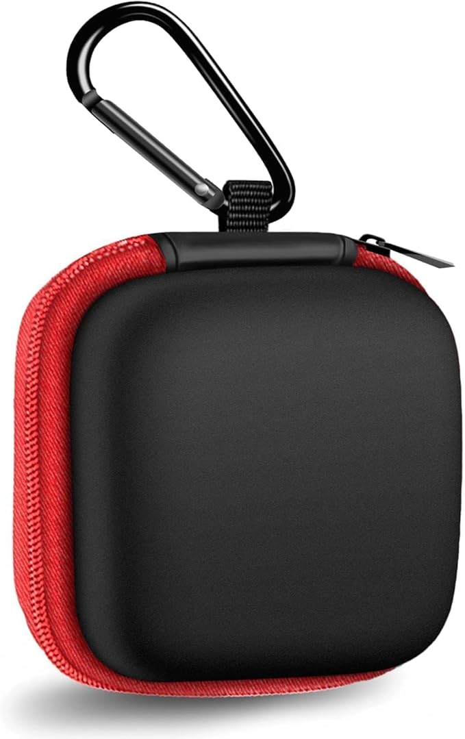 Square Earbud Case Portable EVA Carrying Case Storage Bag Tech Pouch Cell Phone Accessories Organizer with Carabiner for Earphone, Earbud, Earpieces, SD Memory Card, Camera Chips, Red