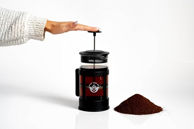 Trust Your Gut Premium Portable French Press Coffee Maker, Glass & Stainless Steel Enema Coffee Plunger, Durable and Heat-Resistant, Easy to Use, 1L Capacity