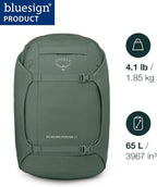 Osprey Sojourn Porter 65L Travel Backpack - Carry-On Compliant Luggage with StraightJacket Compression and Padded Laptop Sleeve - Durable Pack for International or Urban Travel, Koseret Green