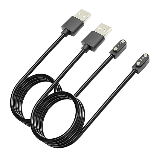 Charger Compatible with VeryFitPro, Fitpolo, Tozo, and YAMAY Smartwatches Including Models SW025, Letsfit ID205L, Replaceable Magnetic USB Cable, Smart Watch Fast Charging Cable (2, Black)