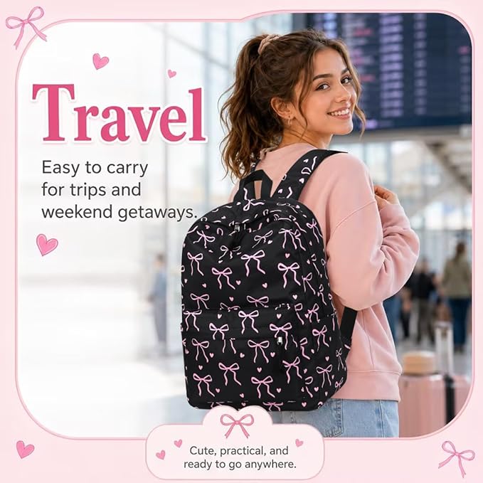 LOIDOU Backpack for Girls School Backpacks Bookbags for Elementary Middle School Women Laptop Backpacks (Bow tie Black, L-17)