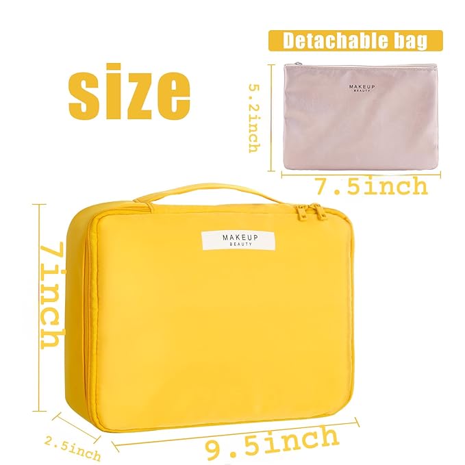 Queboom Travel Makeup Bag Cosmetic Bag Makeup Bag Toiletry bag for women and men (Yellow)