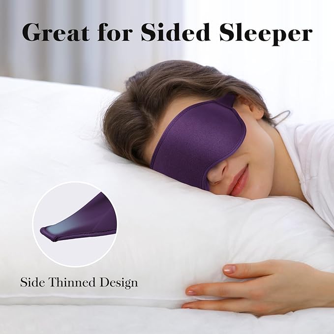 Fygrip 3D Eye Mask Sleep Mask for Men & Women, 100% Pressure-Free & Light Block-Out Eye Mask for Sleep with Easy Adjustable Strap, Night Eye Cover for Travel, Purple