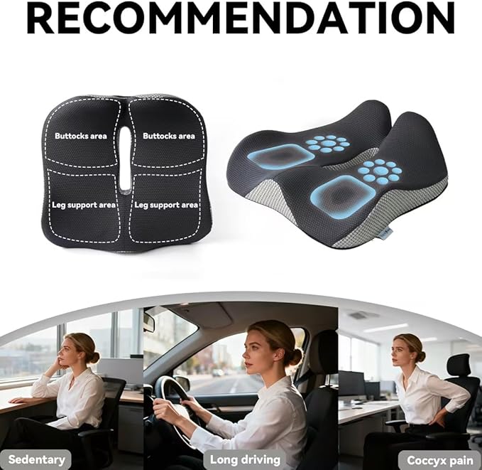 18x16 Inch Memory Foam Seat Cushion for Office Chair, Car & Truck, Ergonomic Chair Cushion for Long Sitting, Thick Supportive Seat Pad with Non-Slip Bottom, Washable Cover