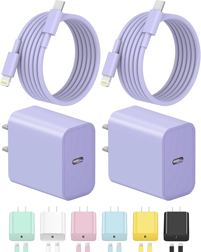 iPhone Charger Fast Charging USB C Charger Block Type C Charging iPad Chargers with 6FT C Chargers Cord Compatible with iPhone14/14 Pro Max/13/13Pro/12/12 Pro/11,iPad(Purple)