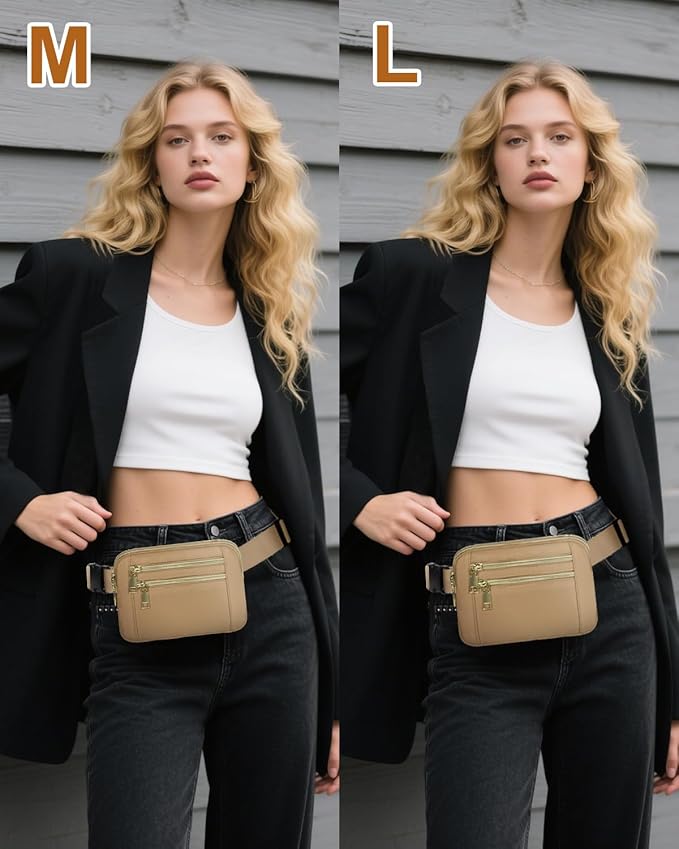 Capolo Fanny Packs for Women Fashion Waist Packs Bag with Adjustable Strap and 4 Zipper Pockets Waterproof Everywhere Crossbody Belt Bag for Workout Running Travelling(Khaki)