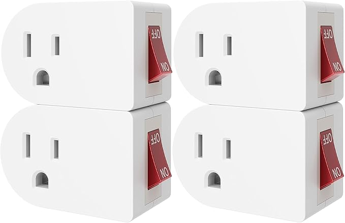 Oviitech 4 Pack Grounded Outlet Wall Tap Adapter with On/Off Power Switch，Single Outlet with Switch in White