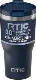 RTIC 30oz Essential Tumbler with Lid, Ceramic Lined, Insulated, Stainless Steel, Metal, Double Wall Vacuum-Insulation, Travel Cup for Iced Coffee, Tea, Hot and Cold Drink, Navy