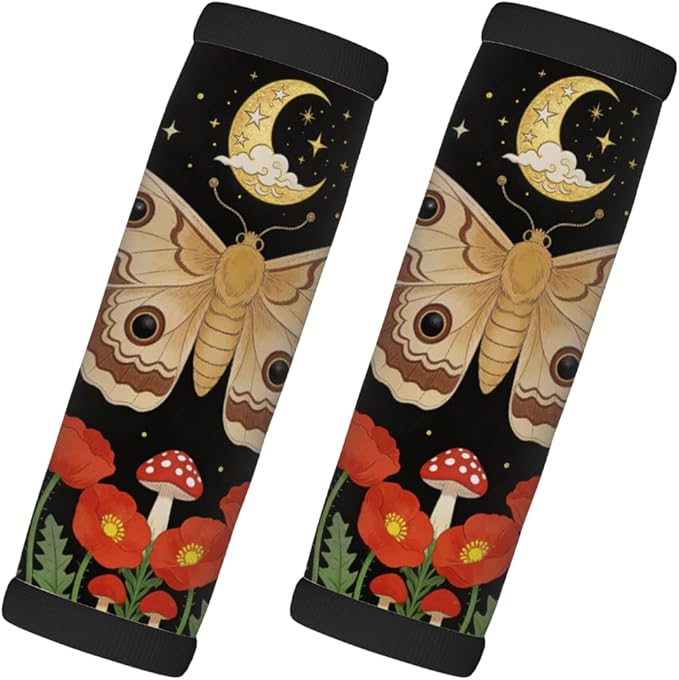 2 Pack Luggage Handle Wrap with Travel Tags - Non-Slip Protective Cover Soft Handle Grips Covers for Suitcase(Moon Butterfly Flower)