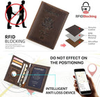 CONTACTS Full Grain Leather Passport Holder RFID Blocking Travel Passport Wallet Compatible with Airtag Passport Cover Case with 4 Card Slots, Coin Pocket with Badge