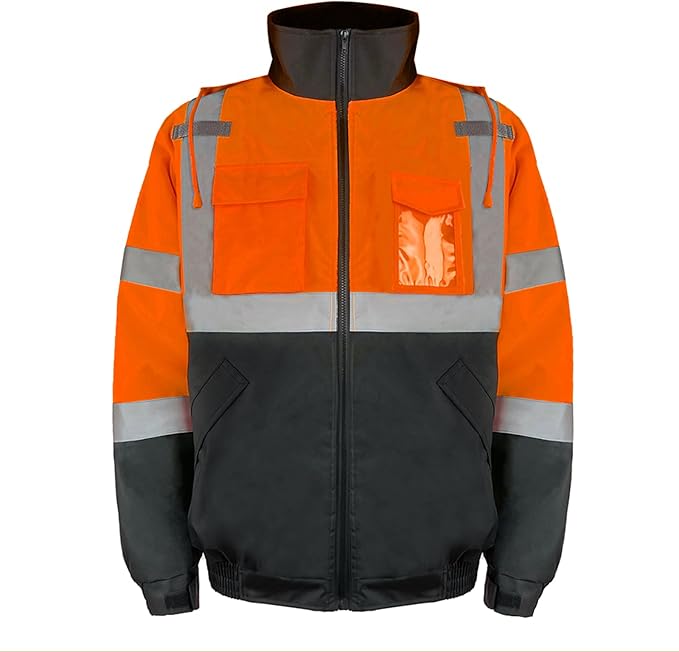HYCOPROT Hi-Vis Safety Jacket for Men High Visibility Reflective Bomber Winter Waterproof Work Construction Coat ANSI Class 3