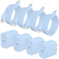 AISNI iPhone Charger Fast Charging 4 Pack 20W PD USB C Charger Block with 6 FT MFi-Certified Type C Fast Charging Cable Compatible for iPhone 14/13/12/11 Pro Max/Xs Max/XR/X,iPad-Blue
