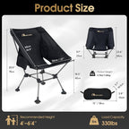 MOON LENCE High Back Folding Camping Chairs, Height-Adjustable, Widened Seat, for Beach with Anti-Sinking Feet (Black-Plus)