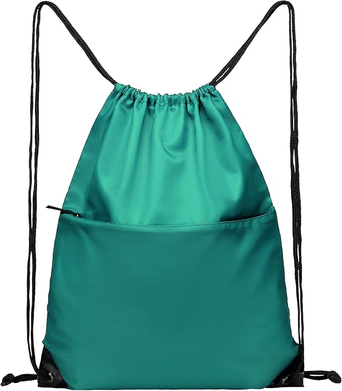 Drawstring Backpack Sports Water Resistant String Bag Sport Gym Sackpack for Women Men Students Large Size with Zipper, Teal