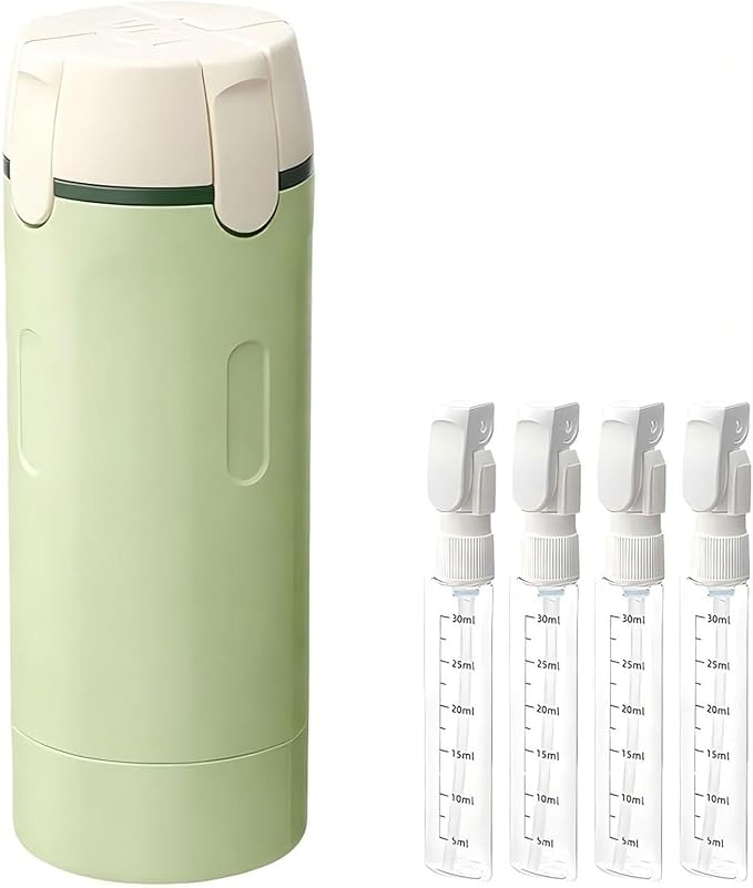 2026 New 4 in 1 Travel Dispenser Bottle, Refillable Leak Proof Travel Bottles for Toiletries, Portable Travel Containers Cream Transparent with Scale and Label for Shampoo Lotion Conditioner (Green)