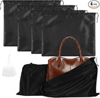 Satin Dust Bags for Purses and Handbags - Purse Storage Organizer with Drawstring, Dustproof Travel Storage Pouches for Handbags, Shoes, Boots & Clothes (2 Pack 15.7"x19.7", 2 Pack 19.7"x23.6", Black)