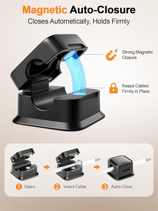 8 Pack Cord Organizer Holder,Costop Strong Adhesive Desk Cable Management Magnetic Easy Open,Organize Phone Charging Cords Wire Holder Organizer Neatly for Home,Office,Car,Desk,Nightstand