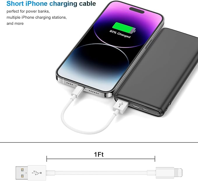 3 Pack Apple MFi Certified Short iPhone Charger Cable 1Ft, Apple Lightning to USB Cable Cord 1 Foot, 2.4A Fast Charging, Apple Phone Chargers for iPhone 13/12/11/11Pro/11Max/ X/XS/XR/XS Max/8/7/6