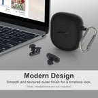 Silicone Case for Bose QuietComfort Earbuds II (2022) & QuietComfort Ultra Case (2023), Shockproof Protective Cover for Bose Earbuds Accessories with Keychain for Men Women (Black)