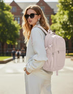 ECOHUB Travel Backpack for Women, 17.3 inch Suspended Laptop Backpack, Fashion Slim Water-Resistant College Computer Bookbag, 28L Personal Item Bag with 12 Pockets for Causal, Work, Beige