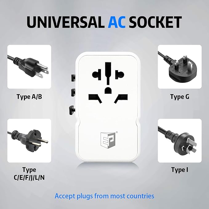 EP 85W Universal Travel Adapter, International Power Adapter with 3 USB-C & 2 USB-A Ports, Worldwide Plug Adaptor Wall Charger, Travel Essentials for US/CA/EU/UK/AU/JP ＆ 150+ Countries (Type C/G/A/I)