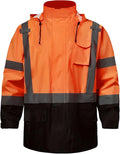 SKSAFETY Hi Vis Safety Rain Jacket for Men, Construction Work Rain Gear Heavy Duty Class 3 Rain Coat Waterproof Lightweight