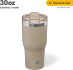 RTIC 30oz Essential Tumbler with Lid, Ceramic Lined, Insulated, Stainless Steel, Metal, Double Wall Vacuum-Insulation, Travel Cup for Iced Coffee, Tea, Hot and Cold Drink, Beach