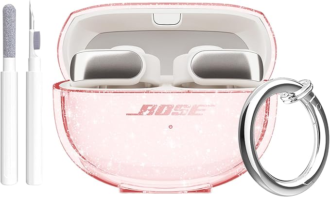 Aircawin for Bose Ultra Open Earbuds Case Clear Pink Glitter,Cute Sparkle Bling for Bose Ultra Open Case Cover 2024,Soft TPU Cover for Bose Open Ear Earbuds Accessories with Carabiner and Cleaning Pen