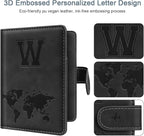 Passport Holder Wallet Cover Personalized Letter A-Z Travel Wallet RFID Blocking Passport Cover Wallet Case for Travel Passport Book Holders for Women and Men, Black-W
