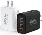 USB C Wall Fast Charger Block, 40W 4-Port Type C Chargers Fast Charging Blocks PD Power Charger Adapter+QC 3.0 USB Multiport Charger Brick for Phone 17/16/15/14/13/12 Pro Max, i-Pad, Galaxy S25-2Pack