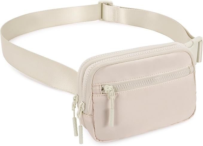 WESTBRONCO Fanny Packs for Women Men, Belt Bag with 4 Zipper Pockets, Fashion Waist Packs, Lightweight Crossbody Bags with Adjustable Strap for Workout/Running/Hiking (Beige)