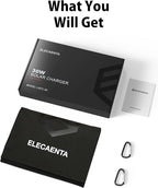 ELECAENTA 30W Portable Solar Panel Charger, 18W USB C Fast Charging, QC 3.0 and USB A Ports for Cellphones Tablets Camera Power Bank, IPX5 Waterproof, Foldable Solar Charger for Camping Backpacking