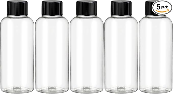 DNSEN Travel Bottles for Toiletries 3.4 oz Travel Size Mouthwash Bottles with Black Screw Cap, BPA Free Leak-Proof Portable Liquid Container 5 pack
