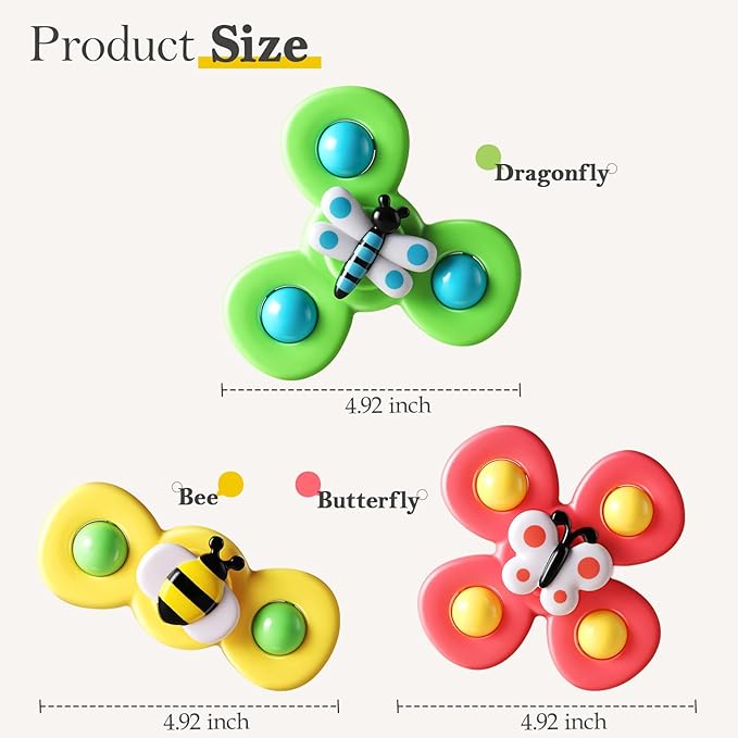 ALASOU 3PCS Suction Cup Spinner Toys for 1 Year Old Boy Girl|Spinning Top 12 18 Months|1 2 Year Old Boy Birthday Gift|Baby Bath Toy for Kids Ages 1-3|Sensory Airplane Travel Toy for Infant Toddlers