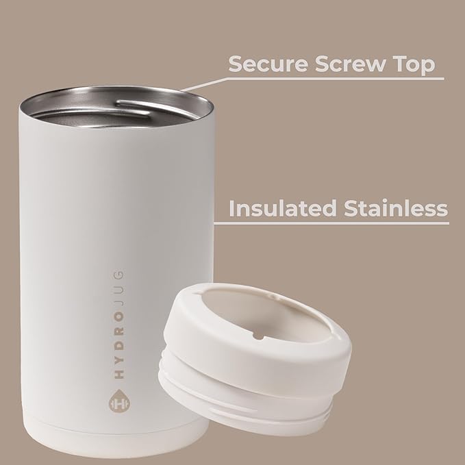 HydroJug Standard Can Cooler - 2-in-1 Insulated Can Cooler Cup - Stainless Steel Can Holder with Non-Slip Rubber Base - Screw-Top Lid - Dishwasher Safe - 16oz, Linen