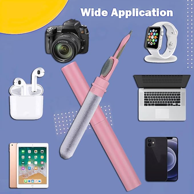 Cleaner Kit for Airpods,Earbuds Cleaning kit for Airpods Pro 1 2 3, Multi-Function Cleaning Tool with Brush Flocking Sponge for Wireless Earphones Bluetooth Headphones Case Camera and Phone (Pink)